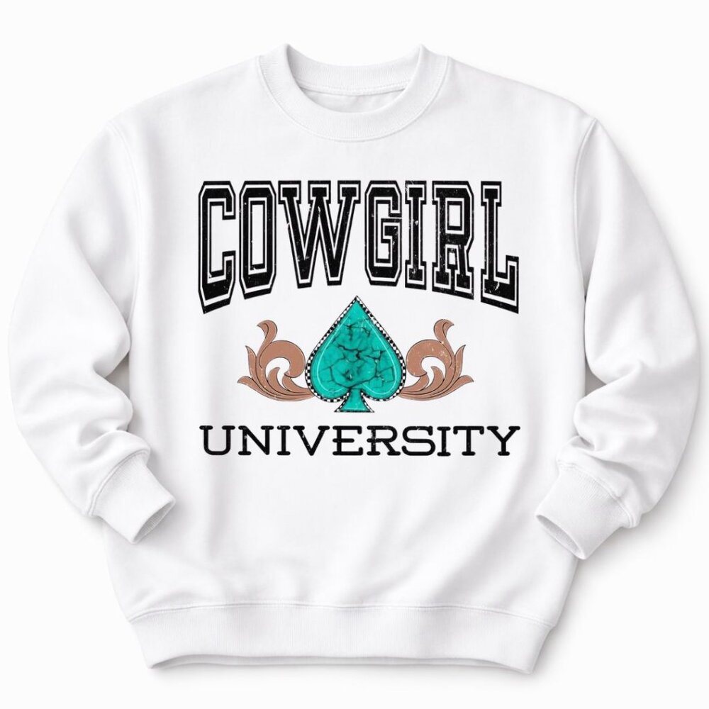 Cowgirl Western Women’s Custom White Crewneck Sweatshirt Trendy Graphic